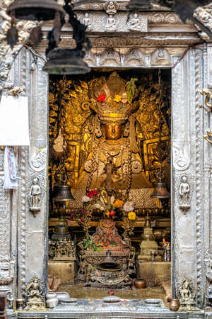 View at the altar in Buddhist monastery known as Hiranya Varna meaning Golden Temple, is a Buddhist monastery nearby Patan Durbar Square, Nepal.のeditorial素材