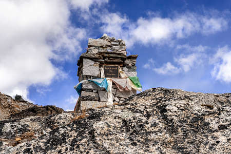 Gorakshep, Nepal - Nov 1, 2018: The memorial place for person, who lost his live when climbing Mt. Everest, at trail to Everest Base Camp before Gorakshep in Nepal.のeditorial素材