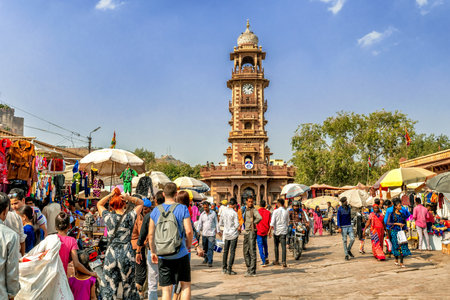 Jodhpur, India - October 14, 2018: People shopping at Sardar market place in Jodhpur, Rajasthan, India.のeditorial素材