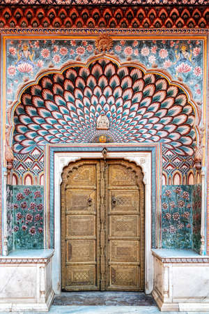 View at the Rose gate door in City Palace of Jaipur, Rajasthan, Indiaのeditorial素材