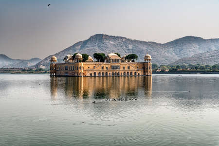 View at the Jal Mahal Water Palace on Man Sagar Lake in. Jaipur, Rajasthan, Indiaのeditorial素材