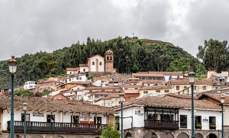 Cusco, Peru - April 3, 2019: View at the San Cristobal church located on the hill above City of...