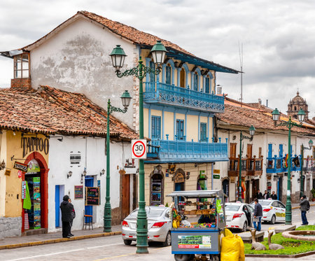 Cusco, Peru - April 3, 2019: View at the San Cristobal church located on the hill above City of...
