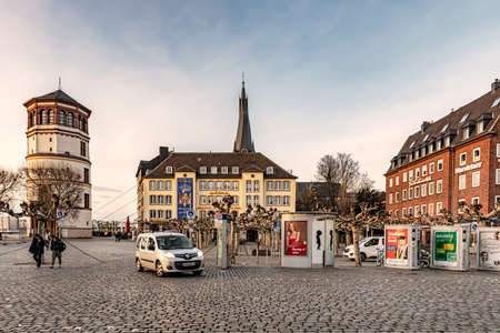 Dusseldorf, Germany â Jan 29, 2018: View at Castle tower now Maritime Museum and brewery building, at Burgplatz square next to River Rhine in Dusseldorf, Germanyのeditorial素材