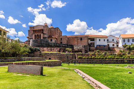 Cusco, Peru - April 9, 2019: View at the colonial structure of the church and Convent of Santo Domingo, Saint Dominic Priory, which sits on the top of original Qorikancha the Inca Temple of the Sun.のeditorial素材