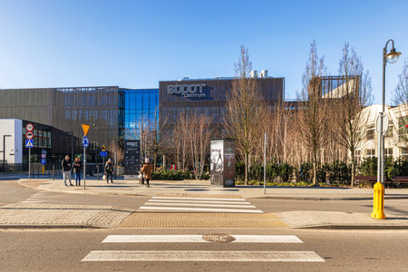 Sopot, Poland - Feb 16, 2019: View at the modern main building of the railway station in Sopot, Polandのeditorial素材