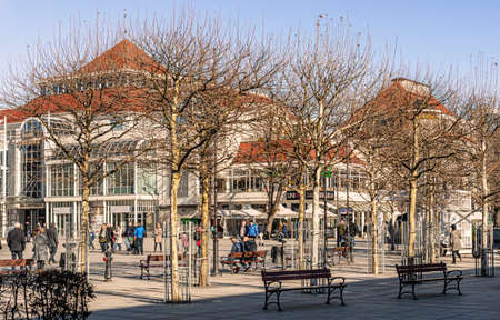 Sopot, Poland - Feb 16, 2019: View at the historical buildings at the entrance to pier called molo in tourist resort town of Sopot, Poland.のeditorial素材