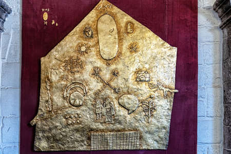 Replica of Sun disk from the Sun Temple on the display at the museum in Saint Dominic Priory, Qorikancha in Cusco, Peruのeditorial素材