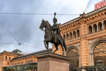 Dusseldorf, Germany -Jan 27, 2019: View at the Ernst August monument in front of the central train station in Hanover, Germanyのeditorial素材
