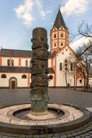 View at St. Margareta Catholic parish church in Dusseldorf, Gerresheim, Germany. Built originally in 9th century belonged to the oldest Archdiocese of Cologne.のeditorial素材