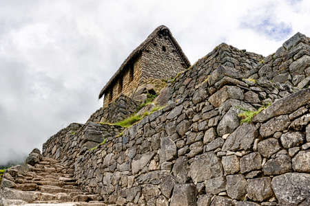 View at the guard house in Incas ancient citry of Machu, Picchu in Peru.のeditorial素材