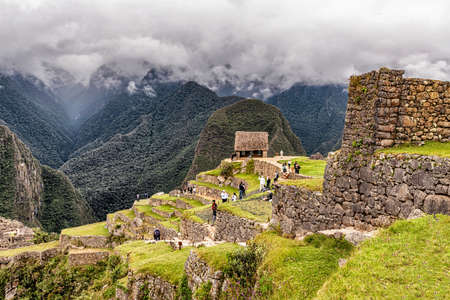 View at the buildings and houses structures in ancient Incas city of Machu Picchu near Cusco in Peru.のeditorial素材