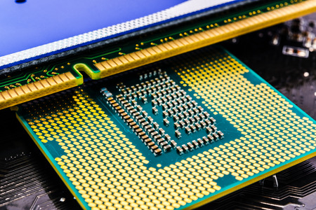 Microchip and memory on the system boardの写真素材