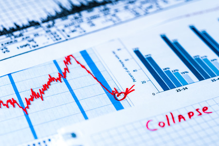 Stock market crash, point of the collapse. In blue tonesの写真素材