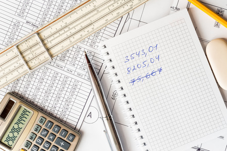 Analysis of the design work, finding errors in the calculationsの写真素材
