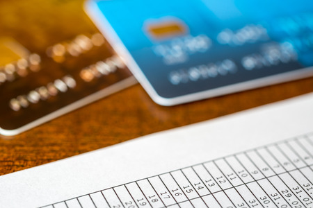 To pay for the credit, payment cards and payment sheet on the tableの写真素材