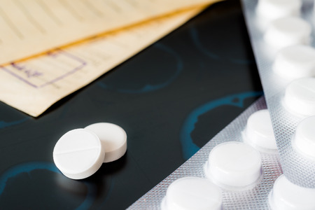 Xray examination a prescription and tablets for treatment of diseaseの写真素材