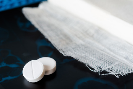 X-ray examination, a bandage and tablets for treatment of diseaseの写真素材