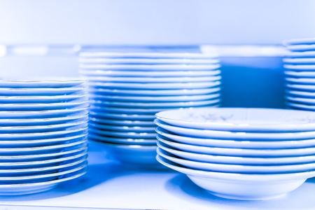 Dishes in the kitchen. In blue tonesの写真素材