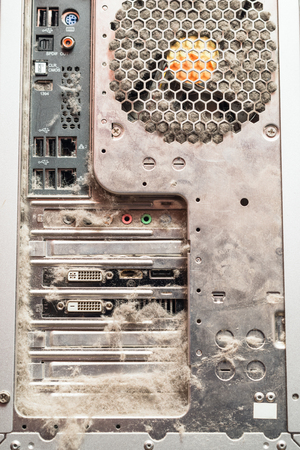 Dusty old computer, rear panel connectorsの写真素材