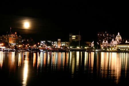 Moonrise over Victoria Harbourの写真素材