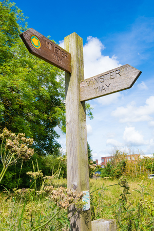 Sign showing the route of the Minster Way along the River Derwent at Stamford Bridgeの写真素材