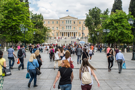 ATHENS, GREECE - APRIL 25, 2016:view of Syntagma square in Athens with crowdのeditorial素材