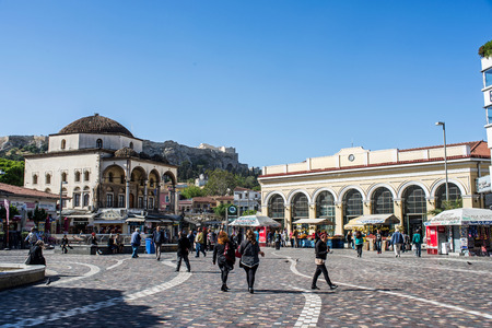 ATHENS, GREECE - APRIL 26, 2016:view of Monastiraki square in Athens with crowdのeditorial素材