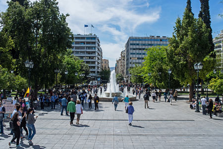 ATHENS, GREECE - APRIL 27, 2016:view of Syntagma square in Athens with crowdのeditorial素材