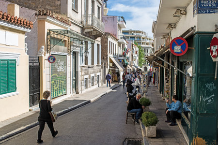 ATHENS, GREECE - APRIL 27, 2016:view of Plaka streets in Athens with crowdのeditorial素材