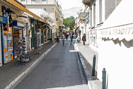 ATHENS, GREECE - APRIL 27, 2016:view of Plaka streets in Athens with crowdのeditorial素材