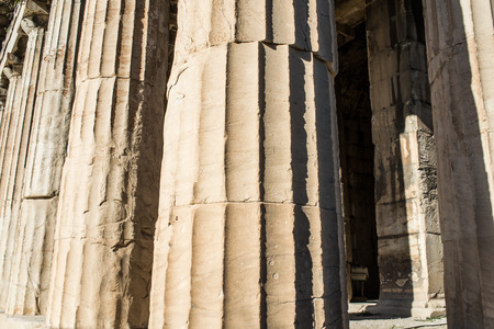 Doric columns details of the temple of Hephaestus in Ancient Agora, Athens, Greeceの写真素材