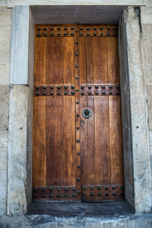 old wooden door in stoa of attalos in Ancient Agora, Athens, Greeceのeditorial素材
