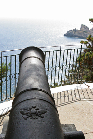 Old canon aiming to the sea of Corfu, Greeceのeditorial素材