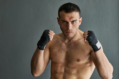 Kick boxer man ready to fight.