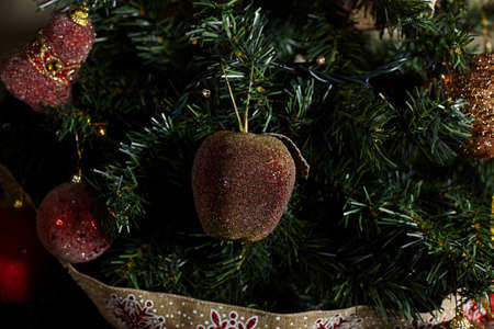 Christmas snowman ornament on lights background.の写真素材