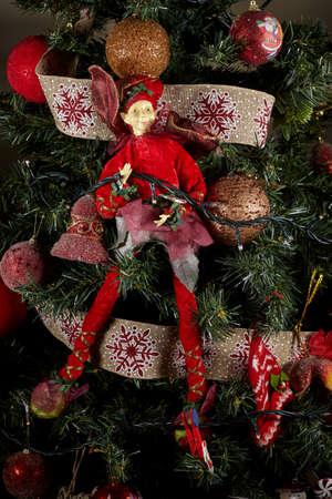 Christmas snowman ornament on lights background.の写真素材