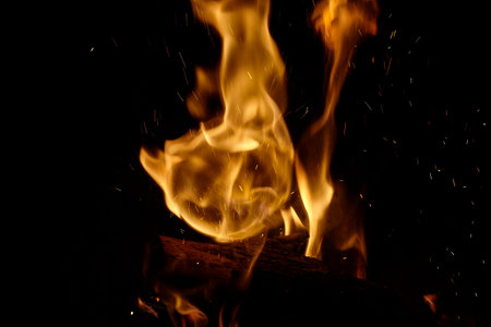 big fire in a fireplace.