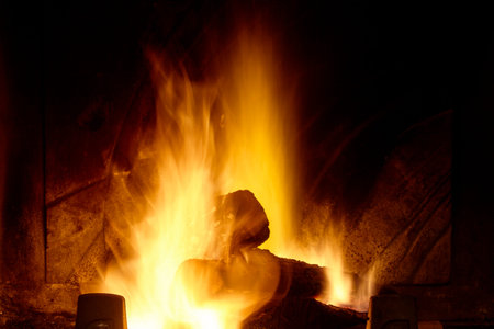 big fire in a fireplace.