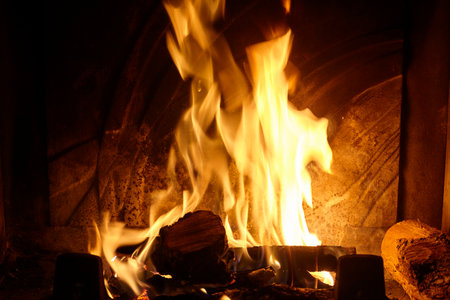 big fire in a fireplace.の写真素材