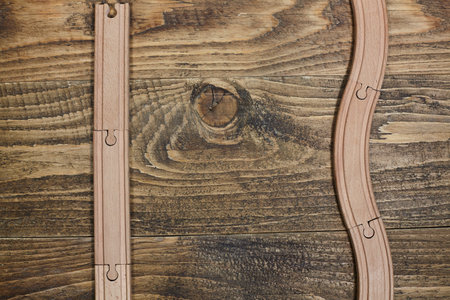 wooden railroad toy on table.の写真素材