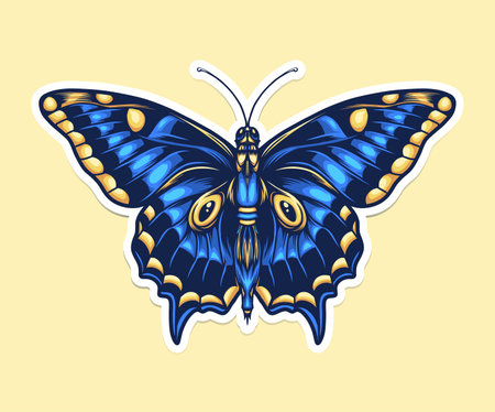 Isolated Butterfly Illustration. Colorfull Hippie Cartoon Styleのイラスト素材