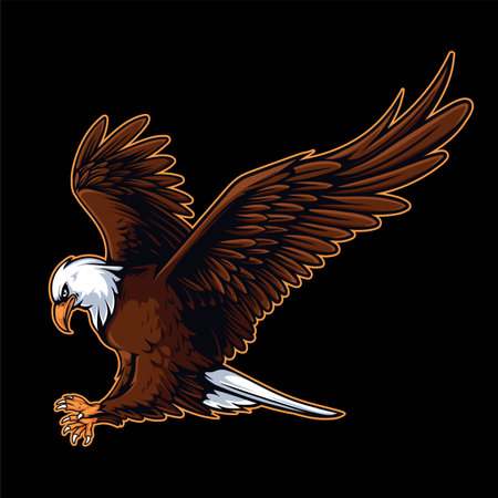 Vector illustration of attacking bald eagle. Bald eagle hunting for prey
