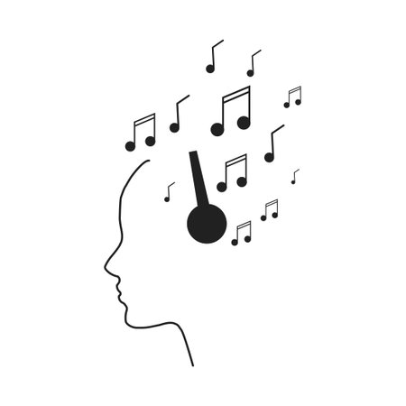 Icon with headphones on the silhouette head for concept design.のイラスト素材