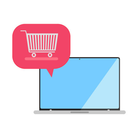 Flat banner with shopping in laptop. Laptop shopping.のイラスト素材