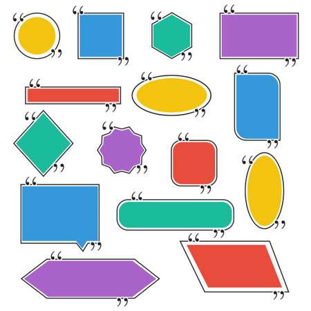 Quote box template icon set. Text bubble quote frame flat collection.のイラスト素材