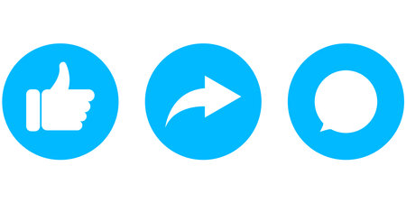 Like comment share icon set. Vector blue circle flat social media button.