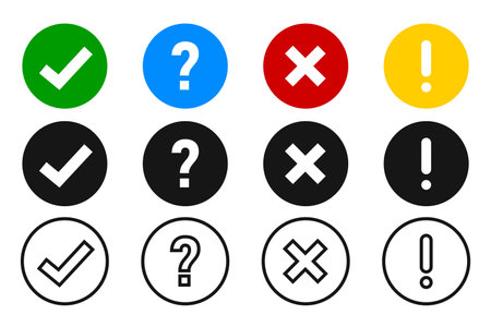 Checkmark cross exclamation and question icon. Vector element collection. Sign symbol set. EPS 10.のイラスト素材