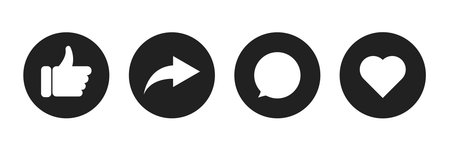 Like, share, comment and heart social media button. Vector symbol on white background.