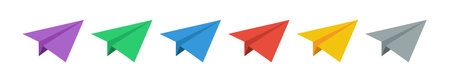 Color paper plane collection. Vector colored airplane set on white background.のイラスト素材